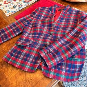 Talbots Wool Blend Royal Stewart Plaid Blazer Pockets  Equestrian Holiday 12